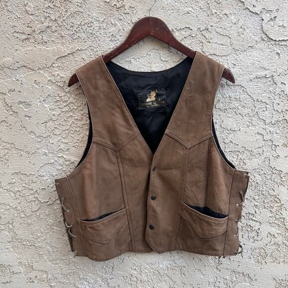Vintage Brown Leather Vest Men’s Large 22x23 - Picture 1 of 5